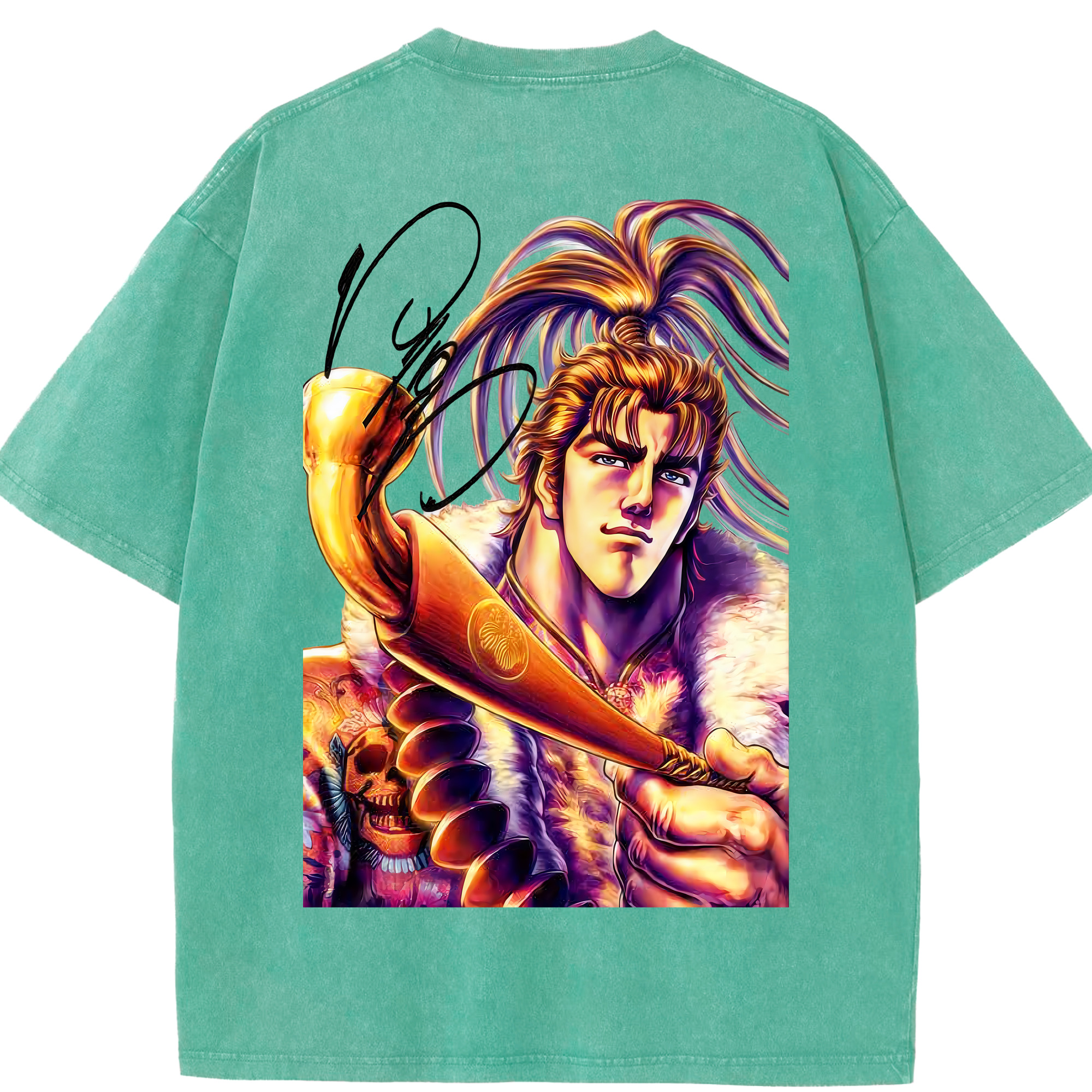 （画像用） 北斗の拳 Fist of the North Star 綿100% ヴィンテージ風 半袖Tシャツ（背面プリント）